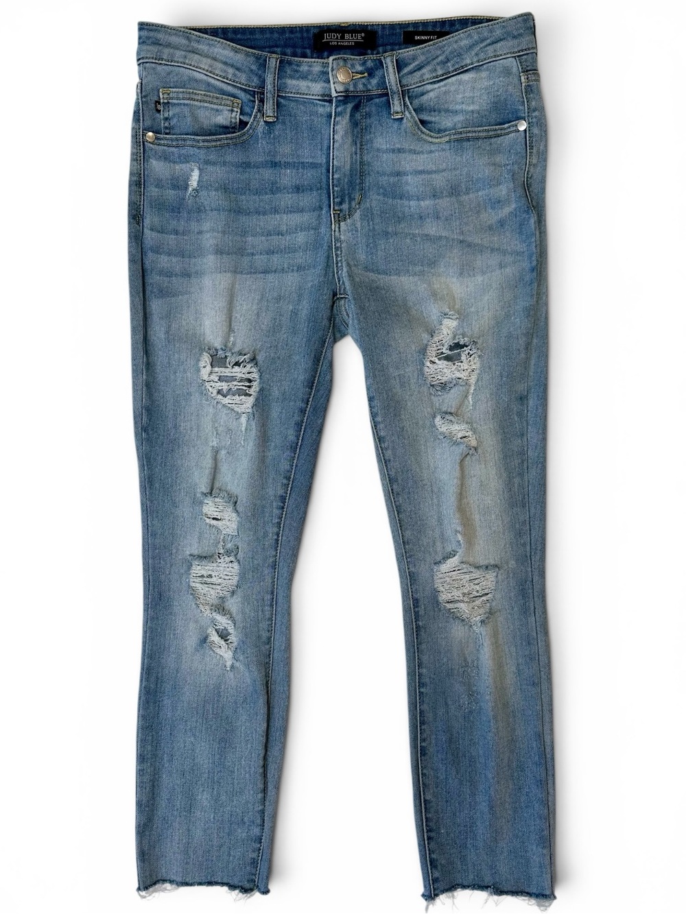🫶 Judy Blue Jeans Women’s Size 30 Denim Blue Distressed Skinny Stretch Raw Hem